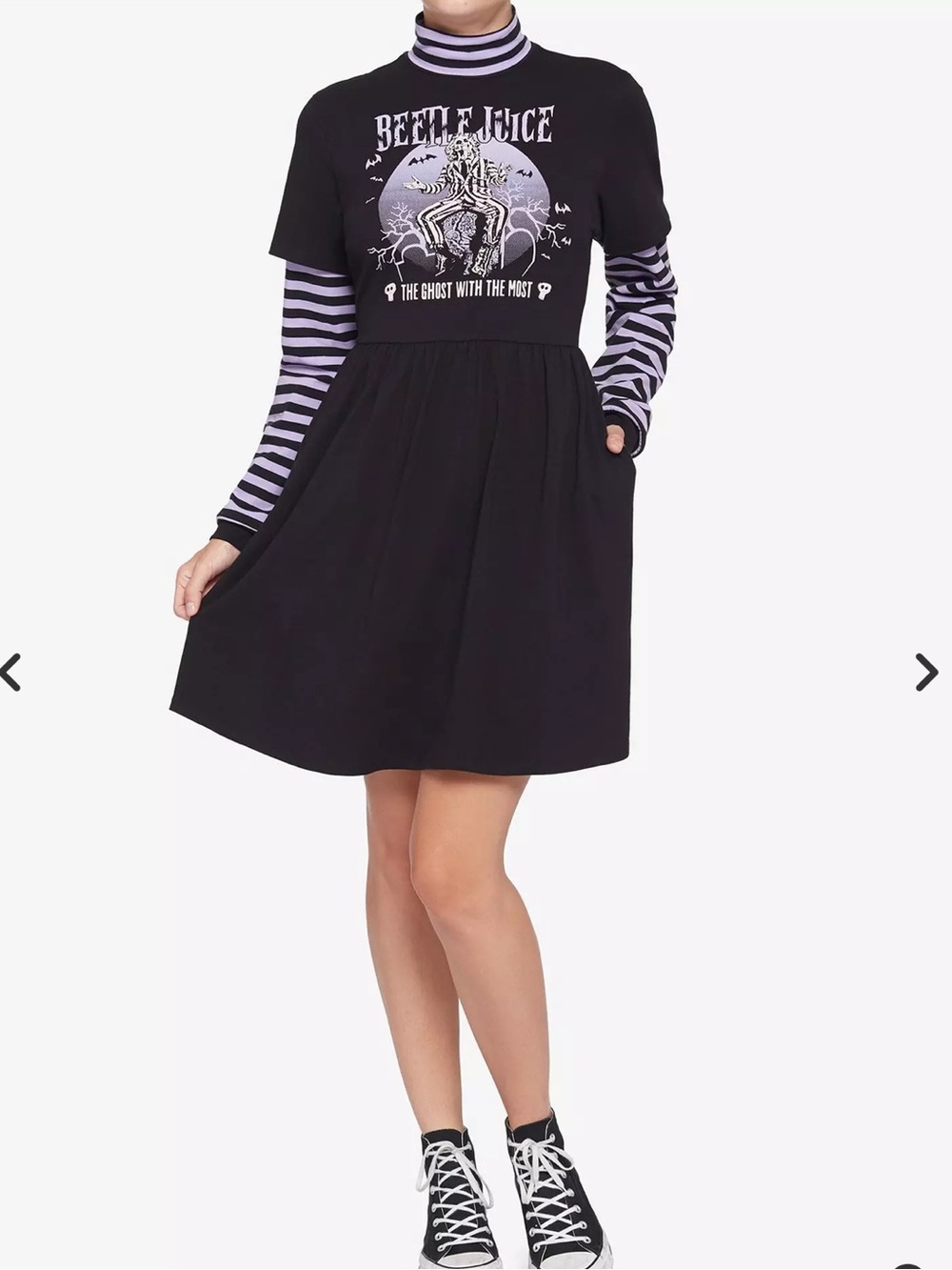 Beetlejuice Stripes Twofer Dress Black & Purple Hot Topic Size 1 (Approx. 14/16)
